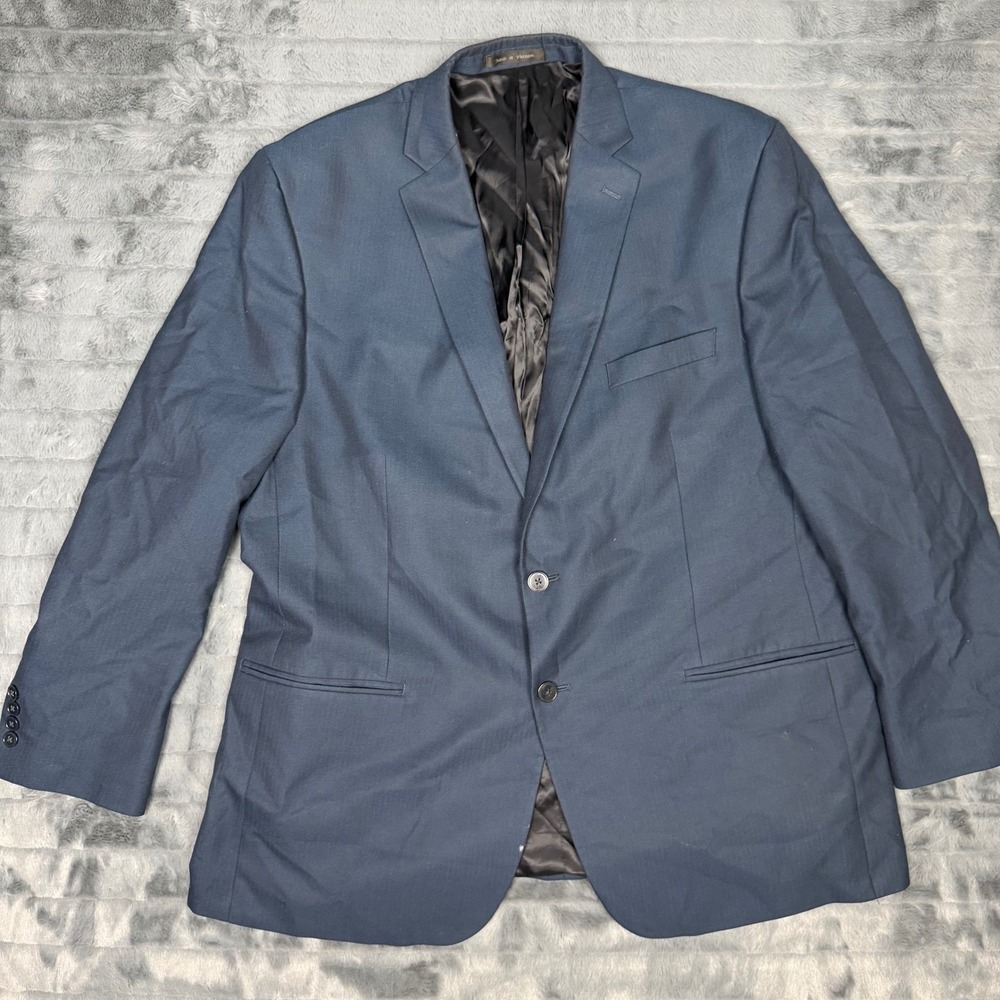 Calvin Klein Mens Navy Blue Herringbone Two Button Blazer Sport Coat Jacket 46R